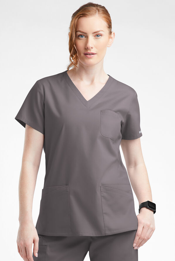 Blusa médica Butter-Soft Originals con cuello en V curvo y 7 bolsillos para mujer - Grey Stone - 2