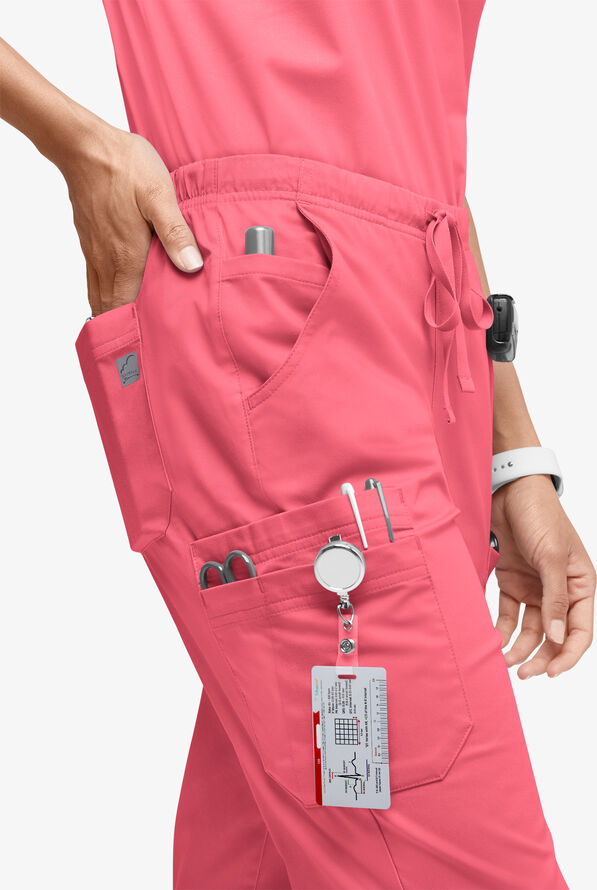 Butter-Soft STRETCH Women’s 10-Pocket Mid Rise Straight Leg Scrub Pant - Petite - Rouge Rose - 3
