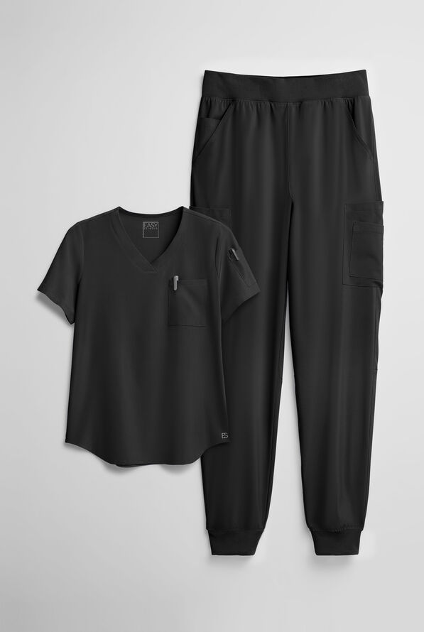 Easy STRETCH Women's 10-Pocket Scrub Set - Onyx Black - 1