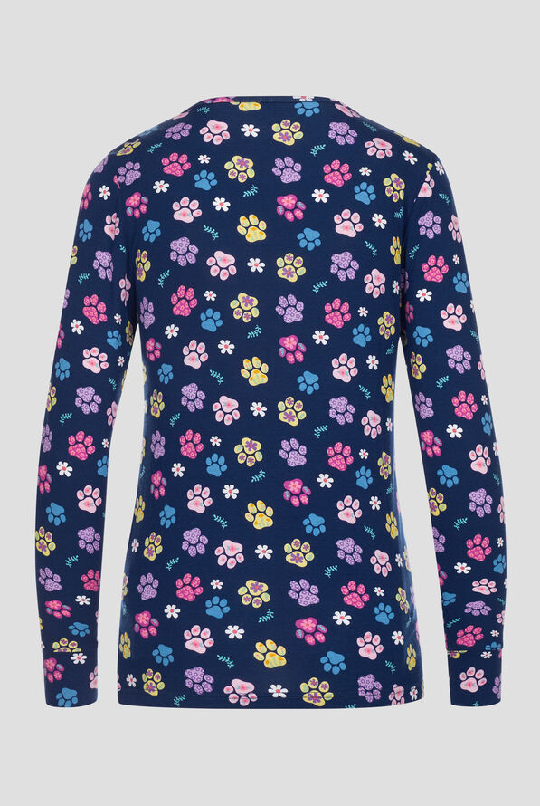 Wink Springtime Stroll Paws Women's STRETCH Long Sleeve Knit Print Underscrub - null - 2