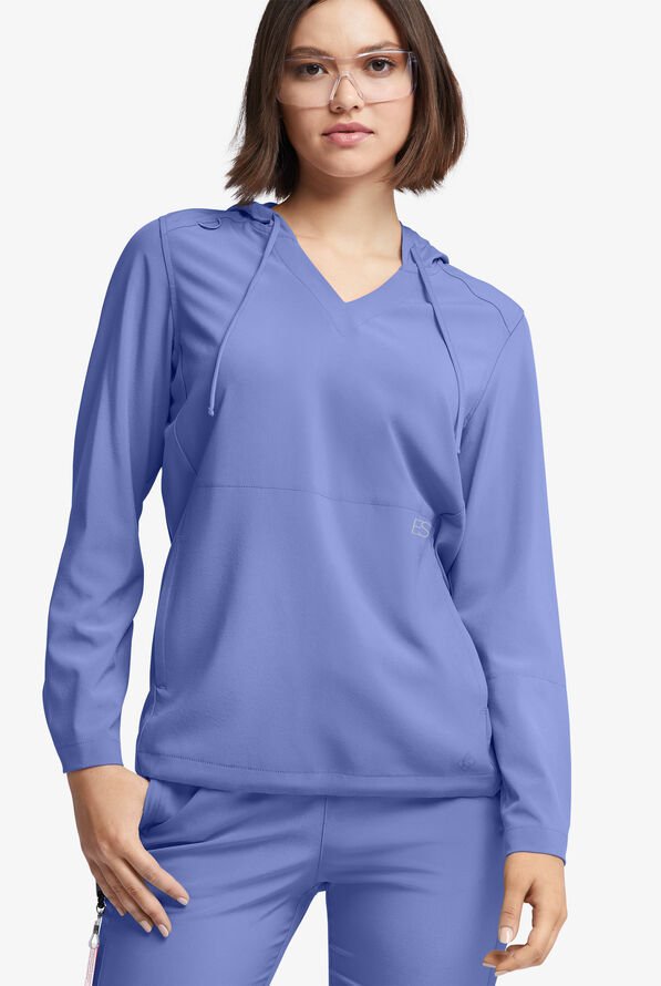 Easy STRETCH Billie Women’s 4-Pocket Pullover Scrub Hoodie - Ceil Blue - 2