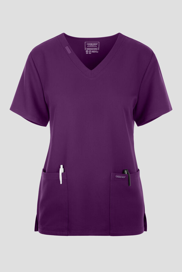 Blusa m&eacute;dica Cherokee Workwear Originals Ultra con cuello en V y 2 bolsillos para mujer - Eggplant - 1