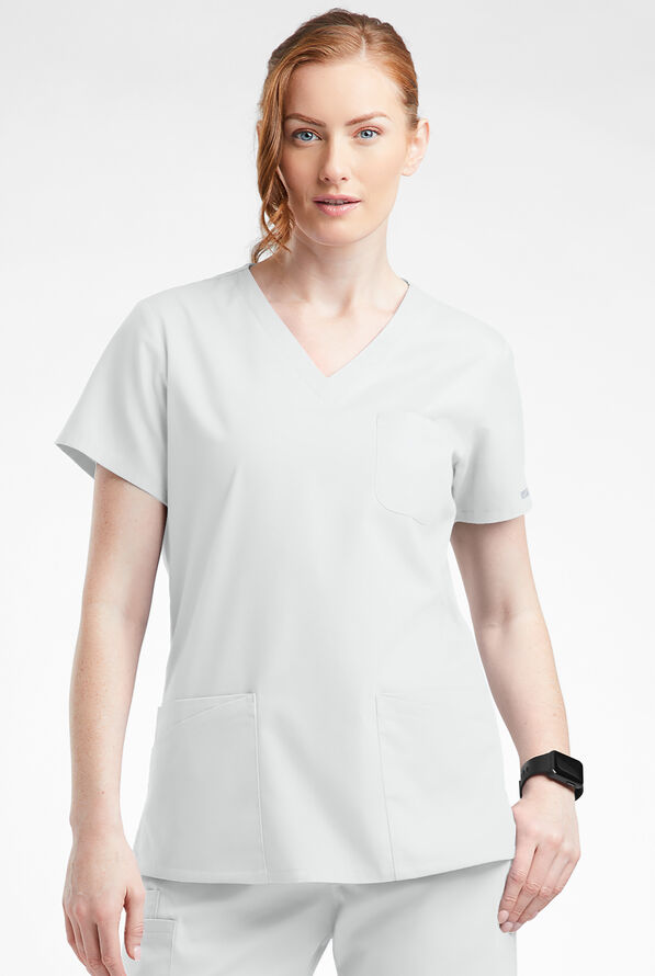 Blusa médica Butter-Soft Originals con cuello en V curvo y 7 bolsillos para mujer - White - 2