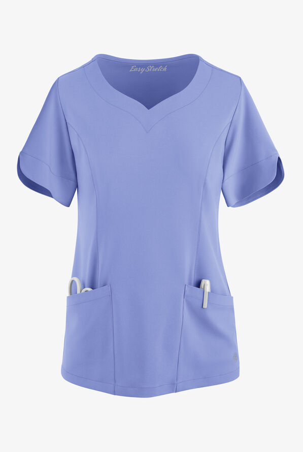 Blusa médica Easy STRETCH Aisha con escote corazón y 2 bolsillos para mujer - Ceil Blue - 1