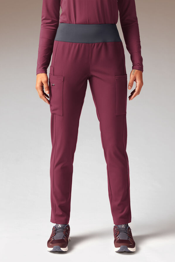 Hypothesis Dynama Y-Pant Women&rsquo;s 7-Pocket Yoga-Inspired Scrub Pant - Wine/Pewter - 1