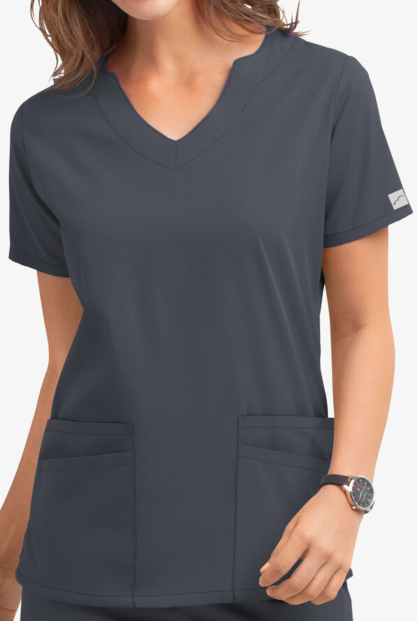 Butter-Soft Core Women's 4-Pocket Scallop Neck Scrub Top - Pewter - 3