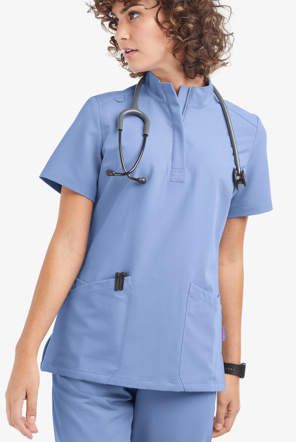 Movement by Butter-Soft Lyrae Women’s 6-Pocket Zip Closure Neck Scrub Top - Ceil Blue - 2