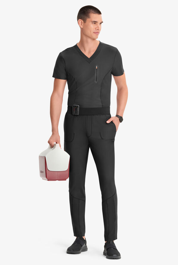 Infinity GNR8 Kinetic Knit Men's 4-Pocket STRETCH Zipper Cargo Hybrid Jogger Scrub Pants - Black - 4