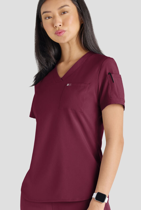 Conjunto de uniforme m&eacute;dico Easy STRETCH con 10 bolsillos para mujer - Wine - 9