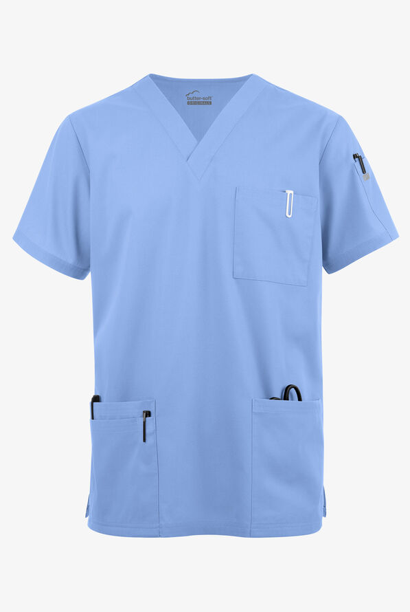 Butter-Soft Originals Men's 6-Pocket V-Neck Scrub Top - Ceil Blue - 1