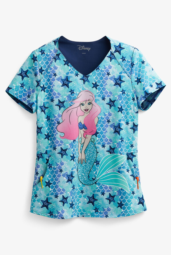 heartsoul Ocean Dream Ariel Women's 3-Pocket V-Neck Print Scrub Top - null - 1