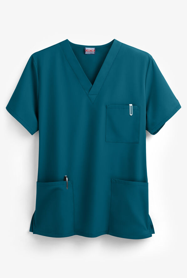 Cherokee Workwear Unisex 3-Pocket V-Neck Scrub Top - Caribbean Blue - 1