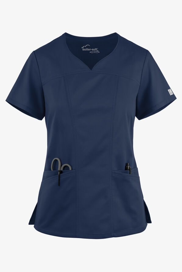 Blusa médica UA Butter-Soft STRETCH con escote corazón y 4 bolsillos para mujer - Navy - 1