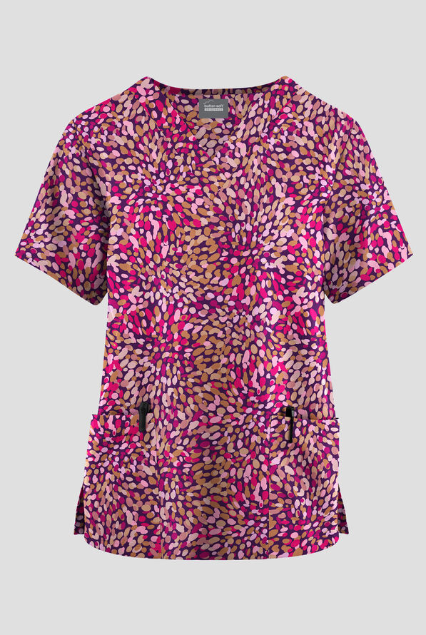 Butter-Soft Originals Rainbow Petals Eggplant Women's 2-Pocket V-Neck Print Scrub Top - null - 1