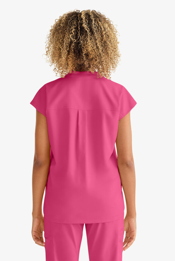 Healing Hands Purple Label Journey Women's 2-Pocket STRETCH Dolman Sleeve Mandarin Collar Scrub Top - Shocking Pink - 5