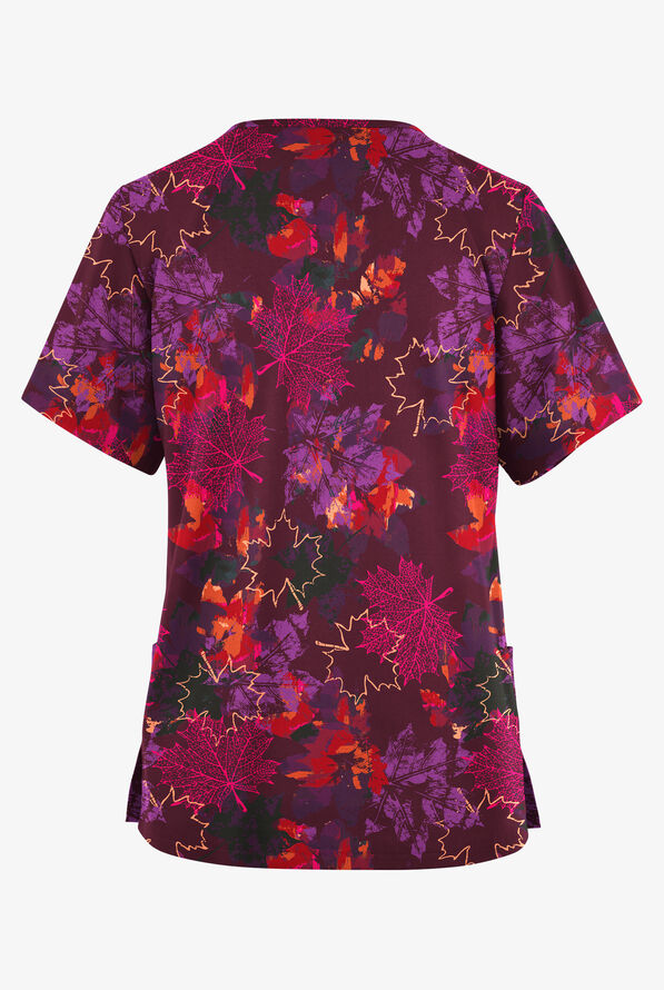Butter-Soft Originals Autumn Park Wine Women's 2-Pocket Classic Fit V-Neck Print Scrub Top - null - 2