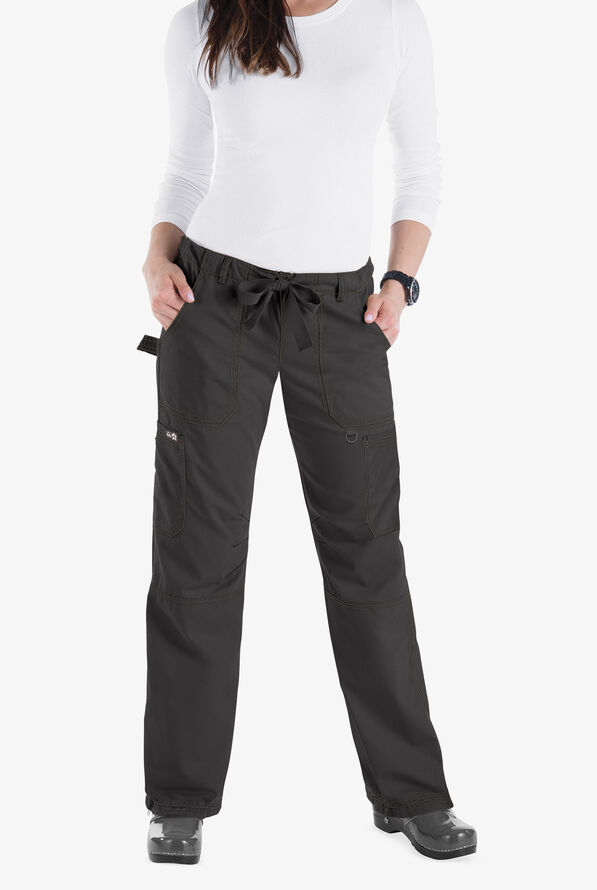 koi Classics Lindsey Women's 7-Pocket STRETCH Low-Rise Cargo Scrub Pants - Tall - Charcoal - 1