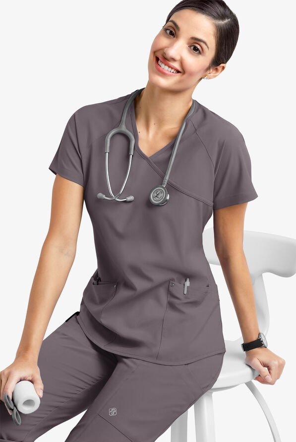 Blusa m&eacute;dica Easy STRETCH Cara con mangas ragl&aacute;n y 4 bolsillos para mujer - Grey Stone - 6