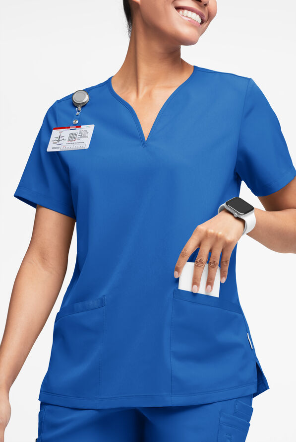 WhisperLite Dahlia Women's 4-Pocket Stretch Notched Neck Scrub Top - Royal - 1