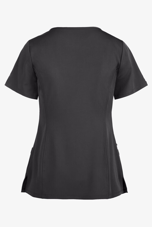 HH Works by Healing Hands Madison Women's 4-Pocket STRETCH Mock Wrap Scrub Top - Pewter - 3