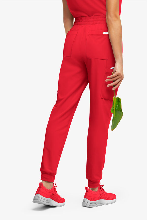 Pantalón médico ReSurge Amber estilo jogger con piernas pitillo y 7 bolsillos para mujer - Atomic Red - 4