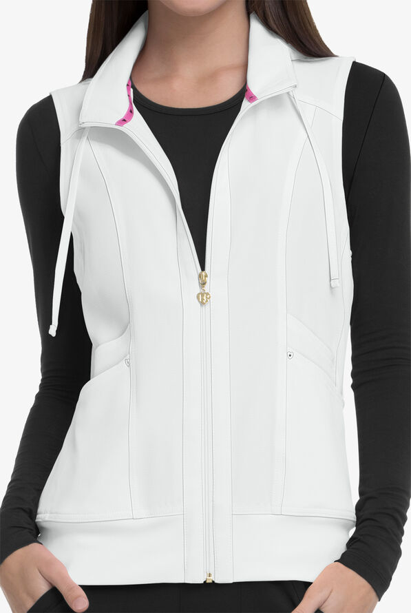 heartsoul Break On Through Women's 4-Pocket STRETCH With Removable Hoodie Scrub Vest - White - 2