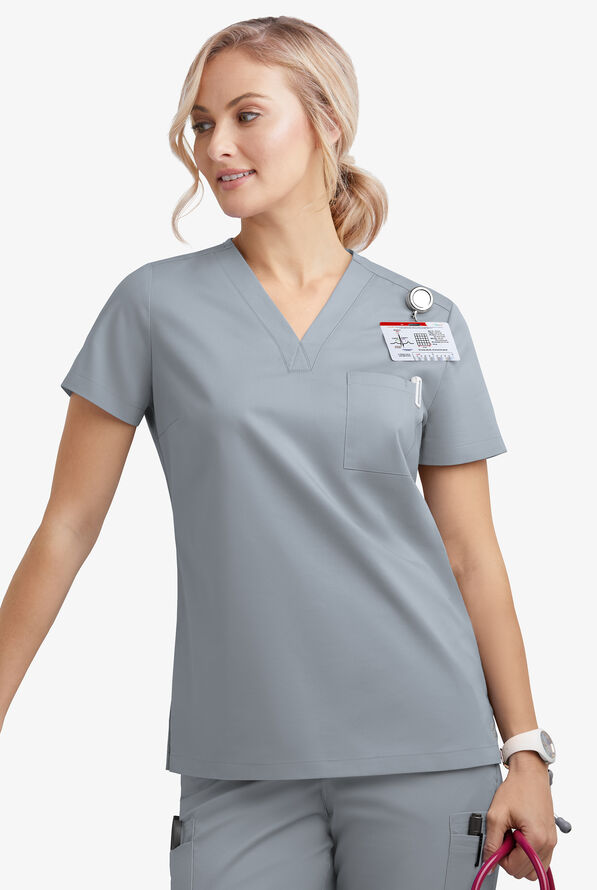 Blusa m&eacute;dica Butter-Soft STRETCH con cuello en V y 2 bolsillos para mujer - Silver - 3