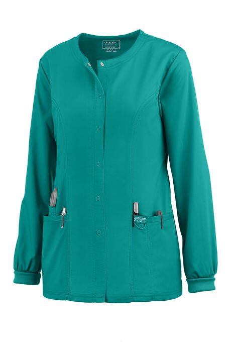 Cherokee Workwear Revolution Women's 3-Pocket STRETCH Snap Front Scrub Jacket