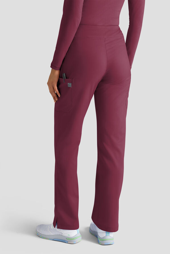Butter-Soft STRETCH Women's 4-Pocket Knit Waistband Yoga Scrub Pants - Tall - Wine - 2
