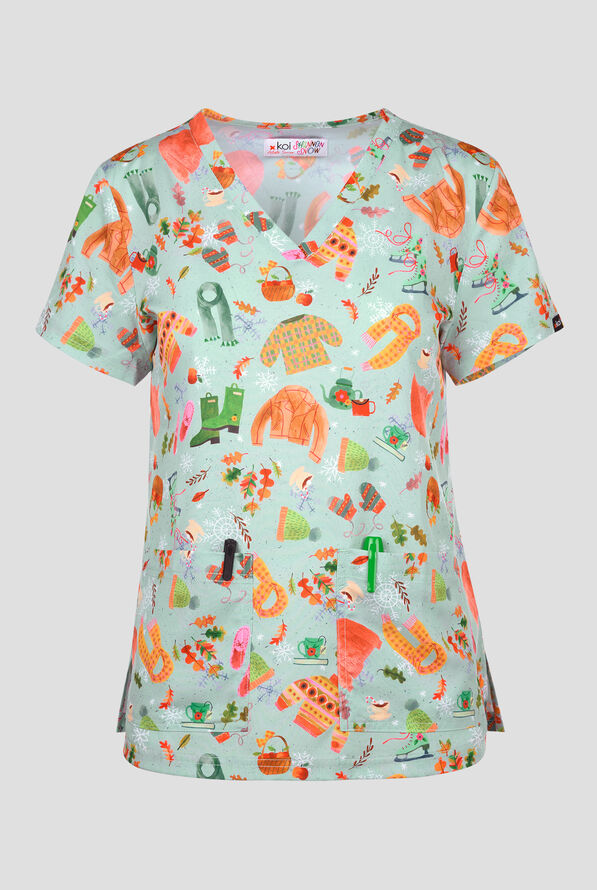 Blusa médica estampada koi Basics Tis The Season STRETCH con cuello en V y 2 bolsillos para mujer - null - 1