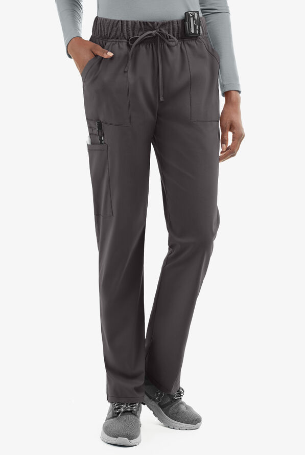 UA Exclusive Cherokee Workwear Professionals Active Women's 5-Pocket STRETCH Tapered Leg Scrub Pants - Petite - Pewter - 1