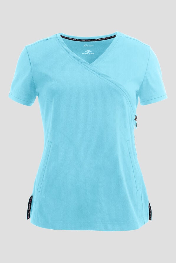 koi Lite&trade; Philosophy Women's 3-Pocket Mock Wrap Side Zipper Scrub Top - Sky - 1