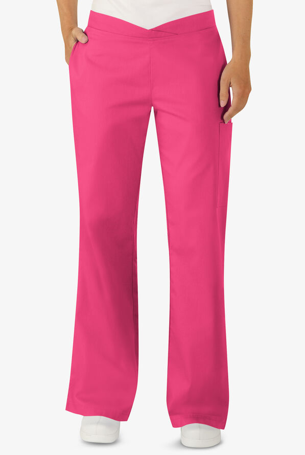 Butter-Soft Core Women's 4-Pocket Front Crossover Waistband Scrub Pants - Tall - Fuchsia - 3