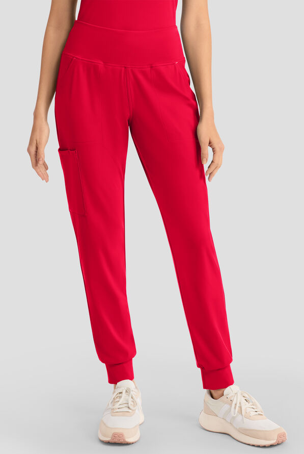 Cherokee Achieve Women's 5-Pocket STRETCH Cargo Jogger Knit Scrub Pants - Petite - Red - 1