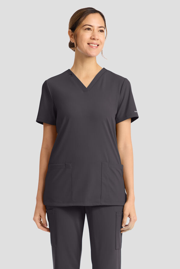 Cherokee Achieve Women's 2-Pocket STRETCH Knit V-Neck Scrub Top - Pewter - 2