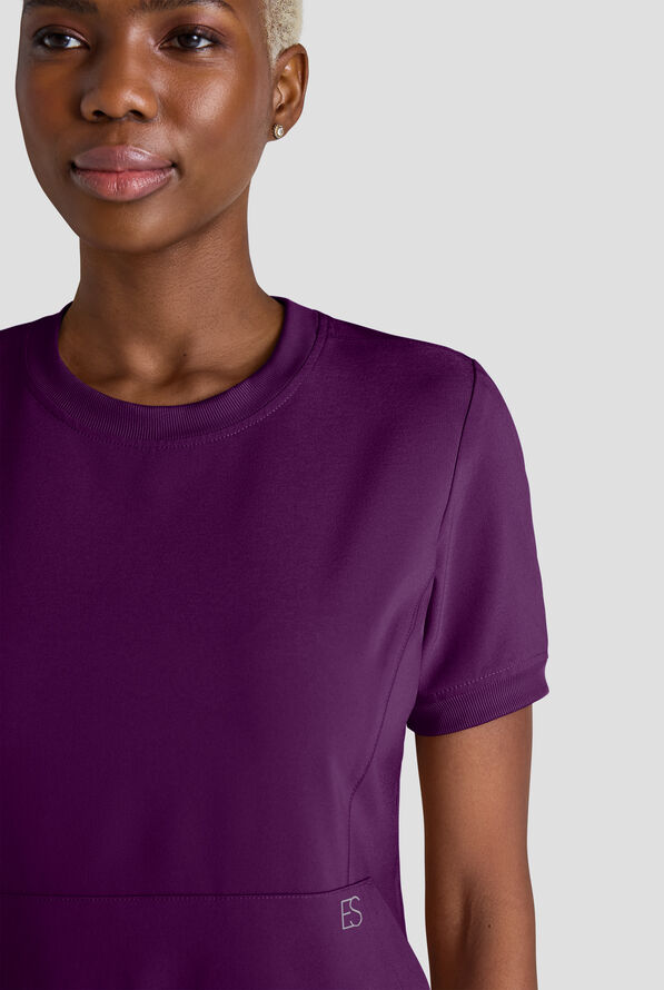 Easy STRETCH Anya Women's 2-Pocket Relaxed Crew Neck Scrub Top - Eggplant - 4