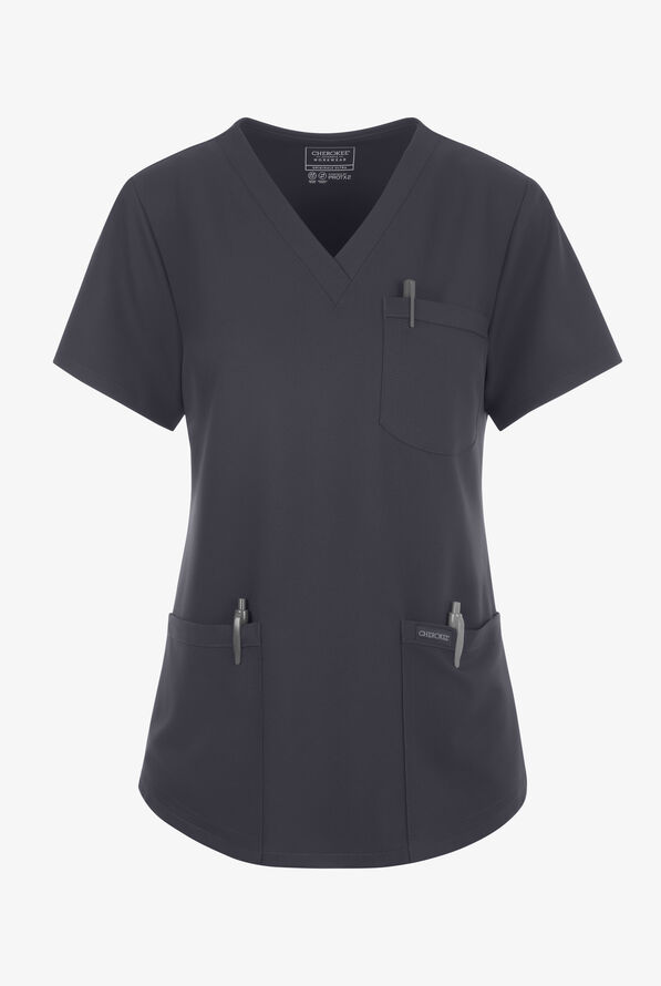 Cherokee Workwear Originals Ultra Women's 3-Pocket V-Neck Scrub Top - Pewter - 1