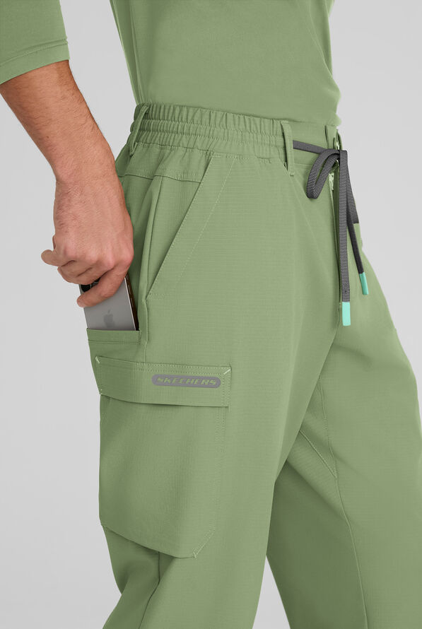 Skechers by Barco Ripstop Station Terrain Men's 6-Pocket STRETCH Straight Leg Cargo Scrub Pants - Field Green - 2