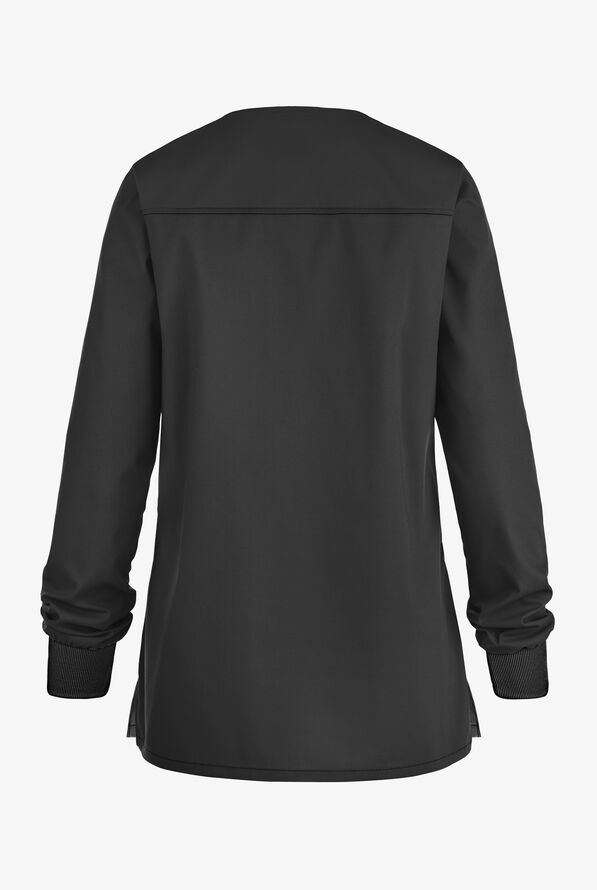 Cherokee Workwear Professionals Women's 3-Pocket STRETCH Snap Front Scrub Jacket - Black - 2