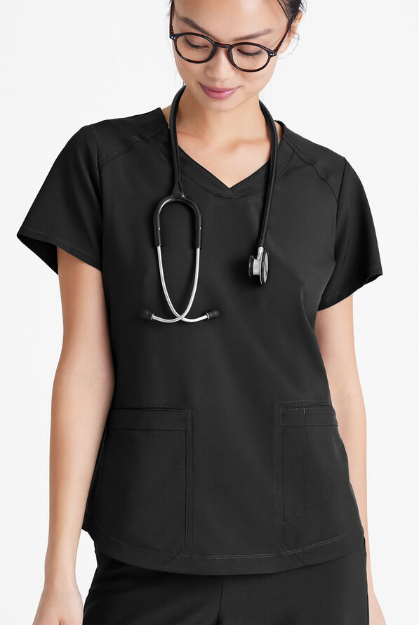 Blusa médica Grey's Anatomy by Barco Evolve STRETCH Rhythm con cuello en V y 2 bolsillos para mujer - Black - 2