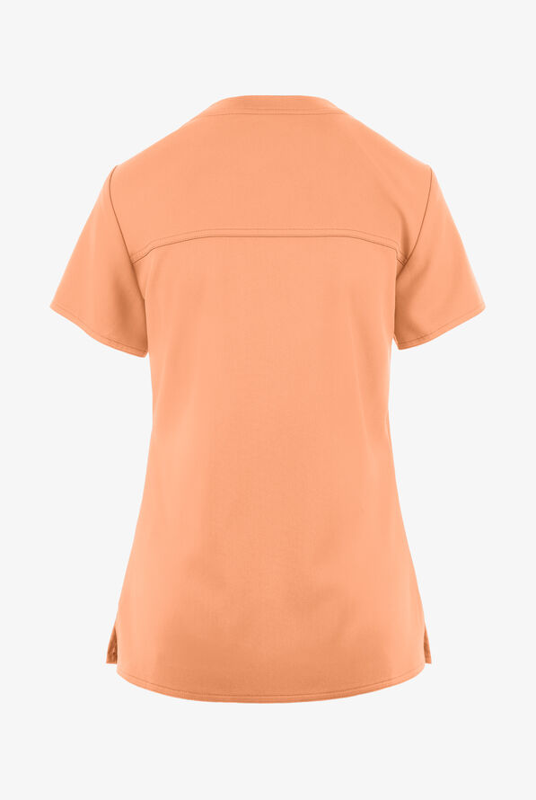 Med Couture Touch Women's 1-Pocket STRETCH Tuck In V-Neck Scrub Top - Apricot Sorbet - 2