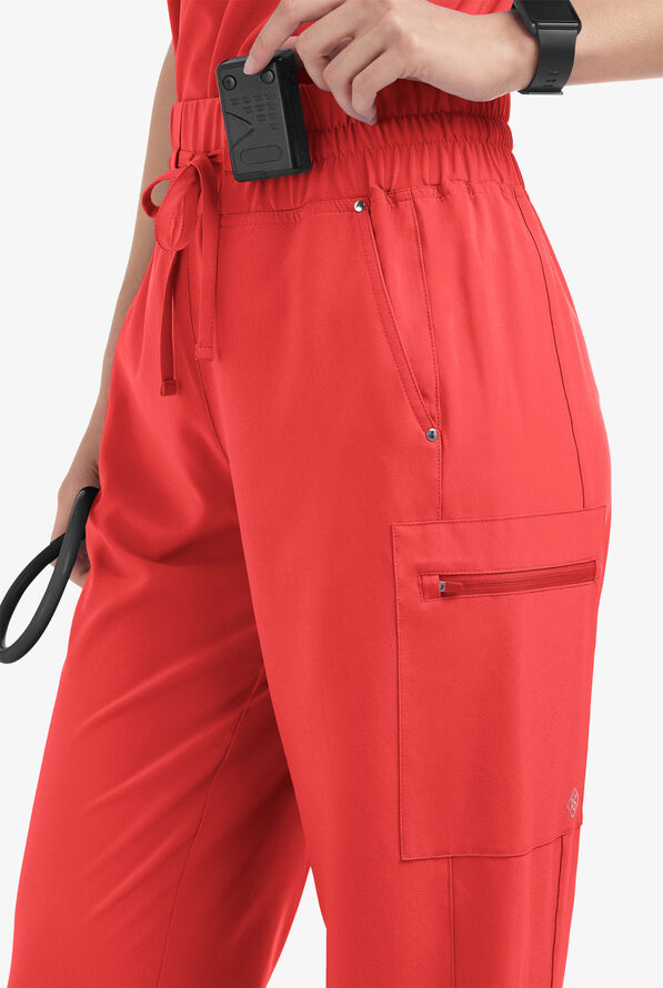 Easy STRETCH Ellie Women's 5-Pocket High Waisted Wide Leg Scrub Pants - Petite - Radiant Red - 2