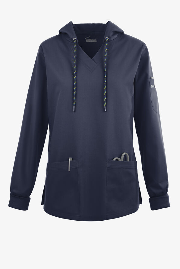 Sudadera médica manga larga Butter-Soft Originals con capucha y 5 bolsillos para mujer - Navy - 1