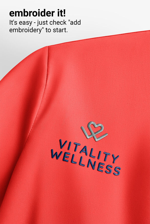 Infinity GNR8 Kinetic Knit Women's 2-Pocket STRETCH Mesh Overlay V-Neck Scrub Top - Vivid Orange - 3