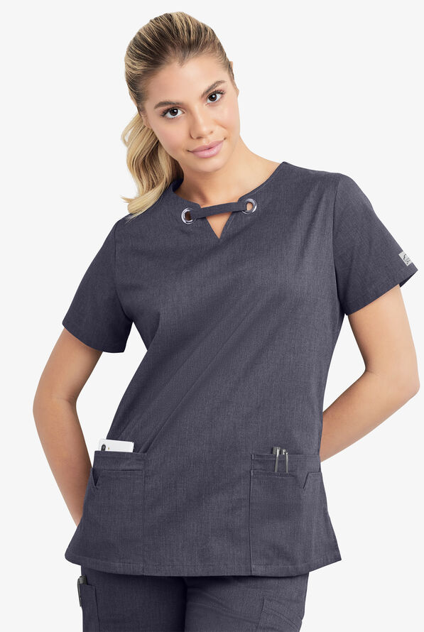 Blusa m&eacute;dica UA Butter-Soft STRETCH con ojales y 4 bolsillos para mujer - Indigo Denim - 8