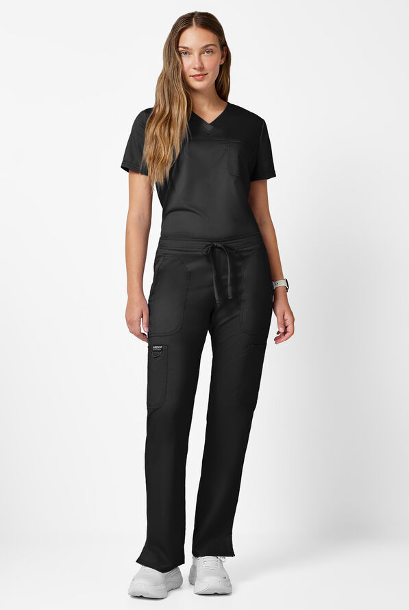 Cherokee Workwear Revolution Women's 5-Pocket STRETCH Drawstring Cargo Scrub Pants - Tall - Black - 3