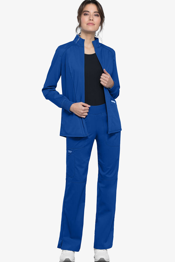 Cherokee Workwear Revolution Women's 3-Pocket STRETCH Mesh Panels Zip Front Scrub Jacket - Royal - 2