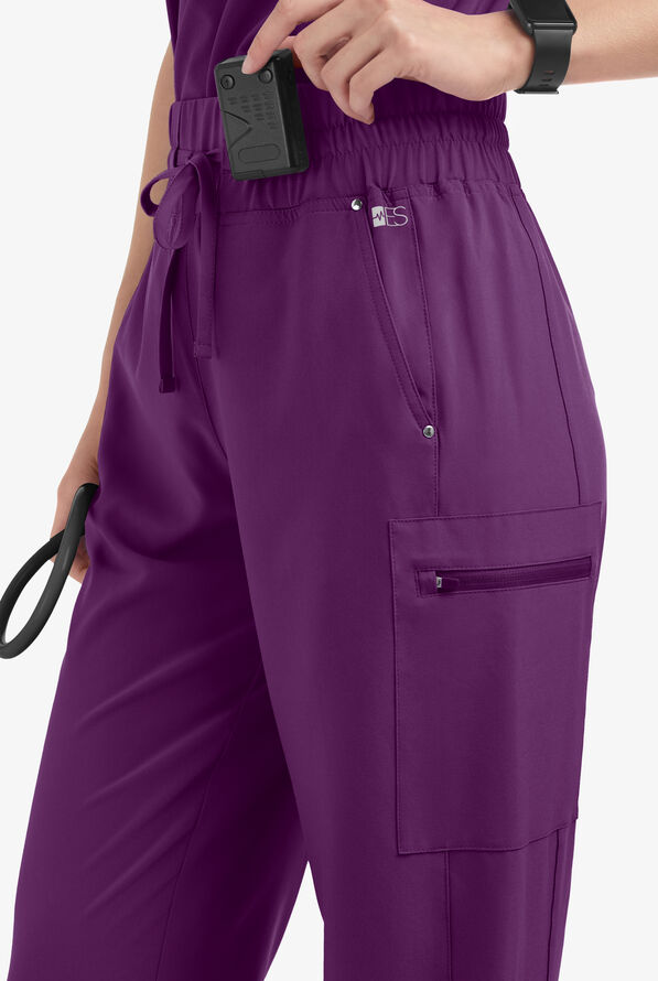 Easy STRETCH Ellie Women's 5-Pocket High Waisted Wide Leg Scrub Pants - Eggplant - 2