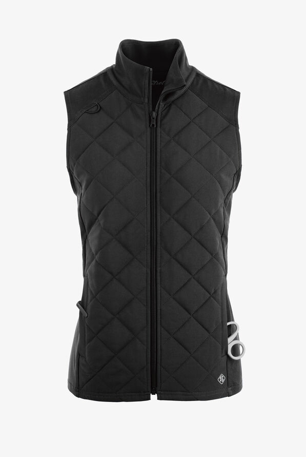 Easy STRETCH Deya Women's 2-Pocket Quilted Scrub Vest - Onyx Black - 1