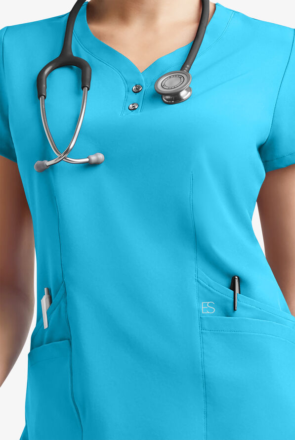Easy STRETCH Demi Women's 4-Pocket Henley Scrub Top - Turquoise - 5